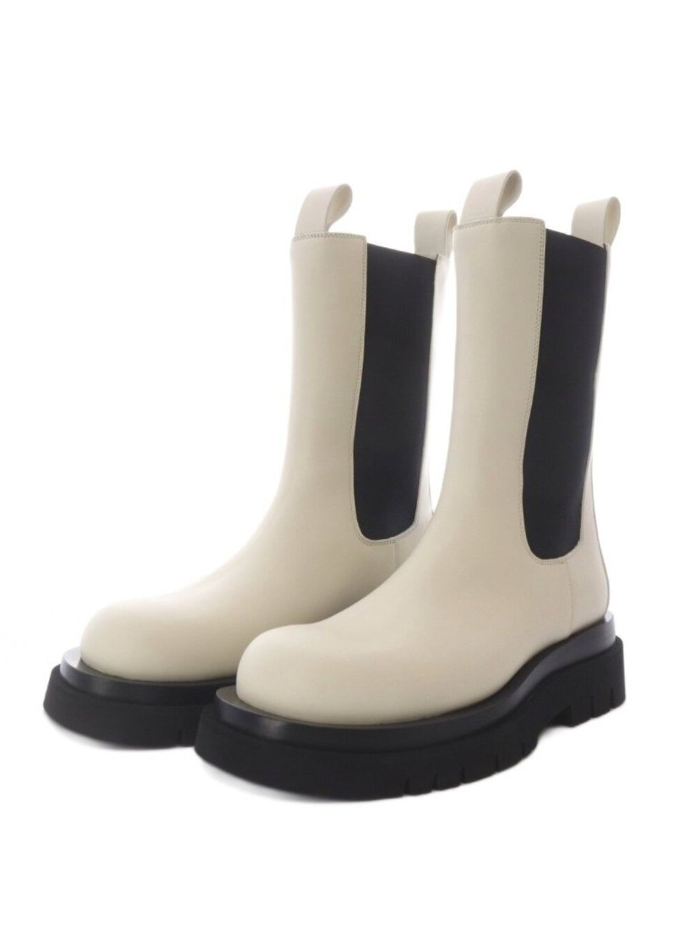 Bottega Veneta Rug Boots Chelsea Short Platform Thick Sole Leather White 38
